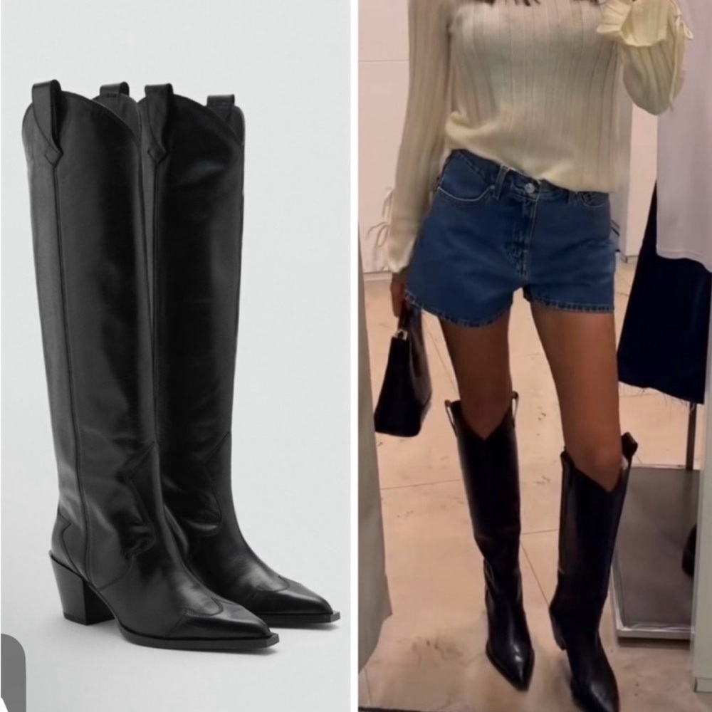 Mango Black Leather Boots